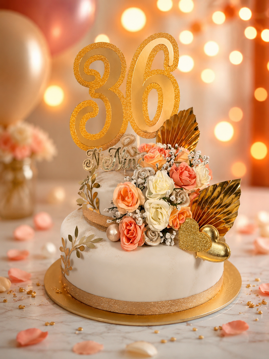Chiffre 36 personnalisé doré pour décoration de gâteau