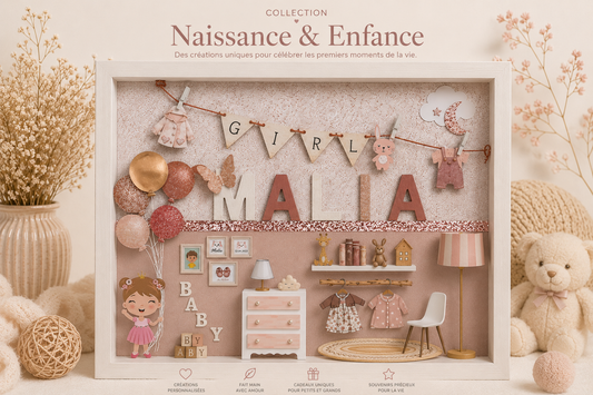 Cadre de naissance personnalisé en relief - Décoration chambre bébé