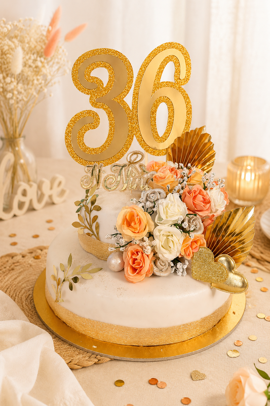 Décoration de gâteau personnalisée avec chiffre 36 doré