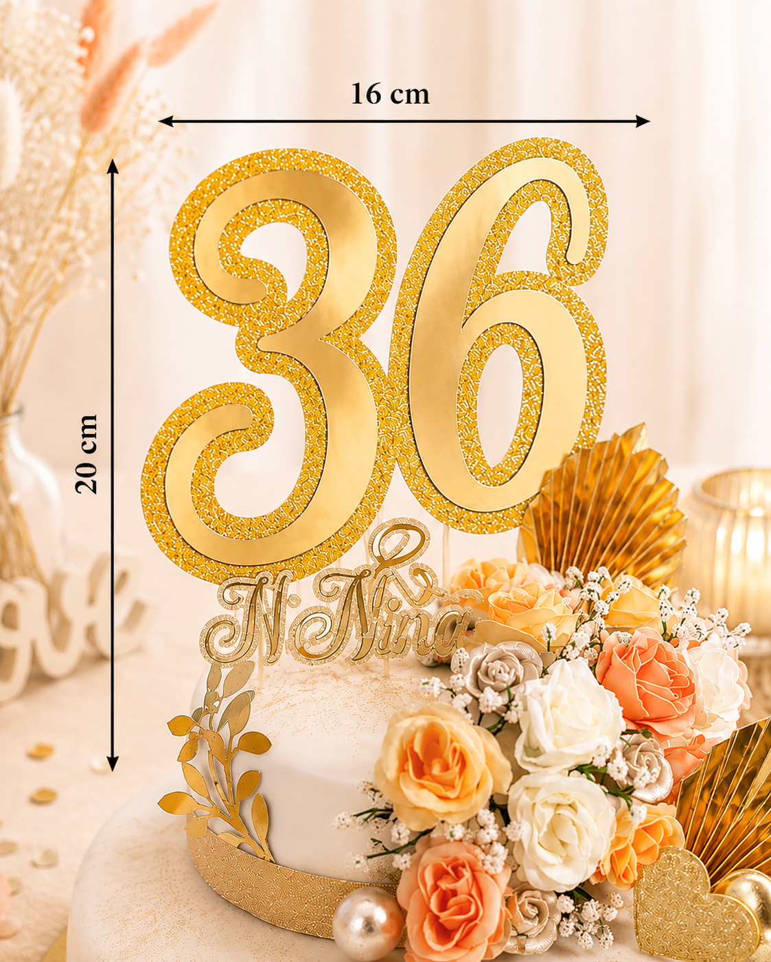 Dimensions du chiffre 36 personnalisé pour gâteau – 16 × 20 cm