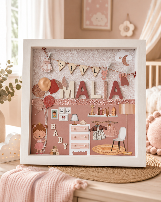 Cadre de naissance personnalisé en relief Malia pour chambre de bébé