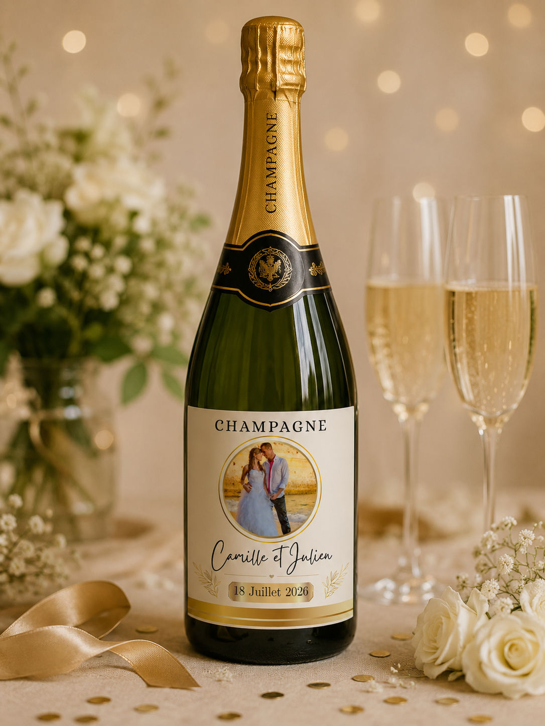 Étiquette personnalisée pour bouteille de champagne