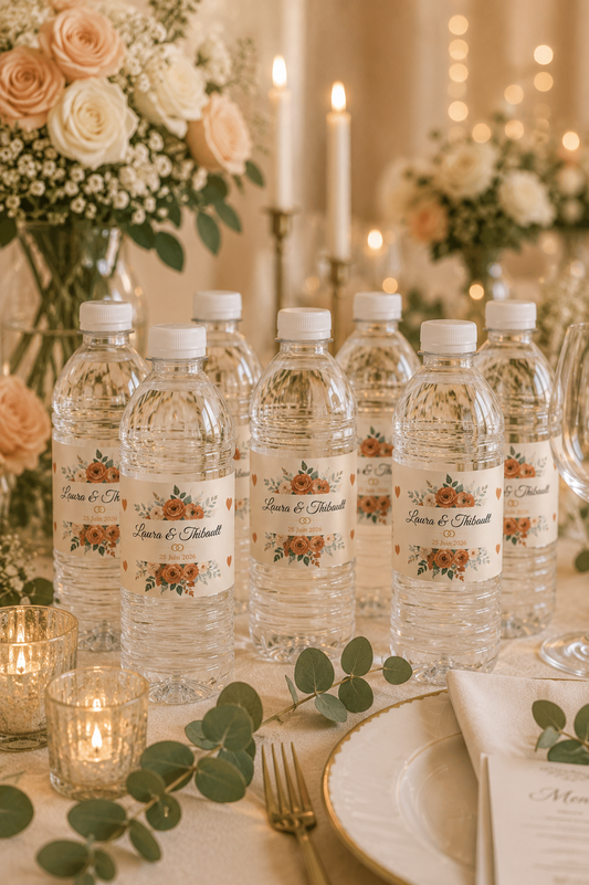 Étiquettes personnalisées pour bouteilles d’eau – décoration événement – Atelier Clem