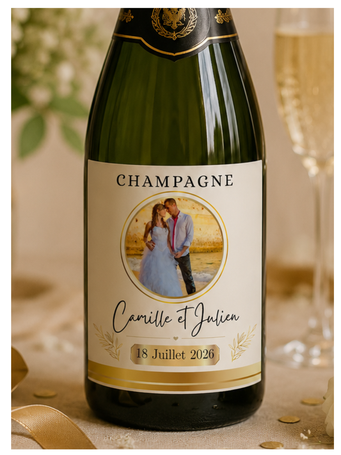 Étiquette personnalisée pour bouteille de champagne