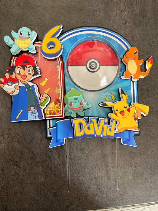 Cake Topper Pokémon personnalisé David 6 ans avec effet shaker et lumineux